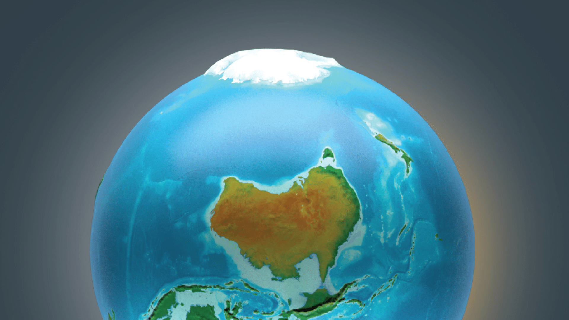 Image of an Australian's view of the world, an upside-down globe