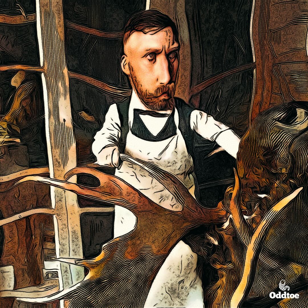Historical illustration of a taxidermist at work