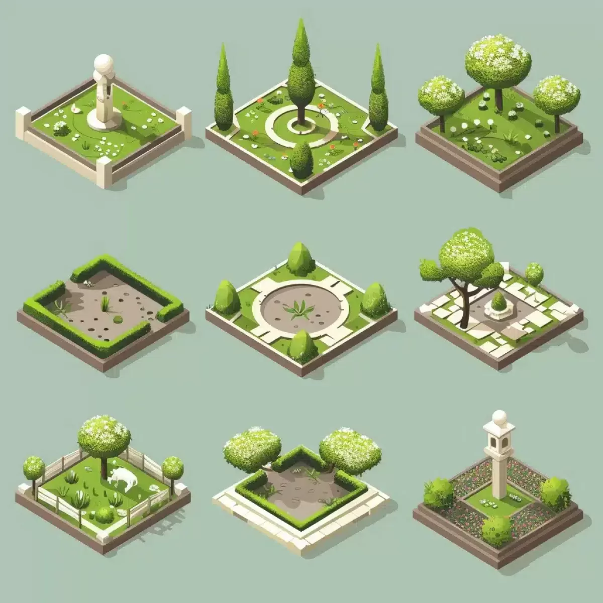 Landscape design icons showing park and garden concepts